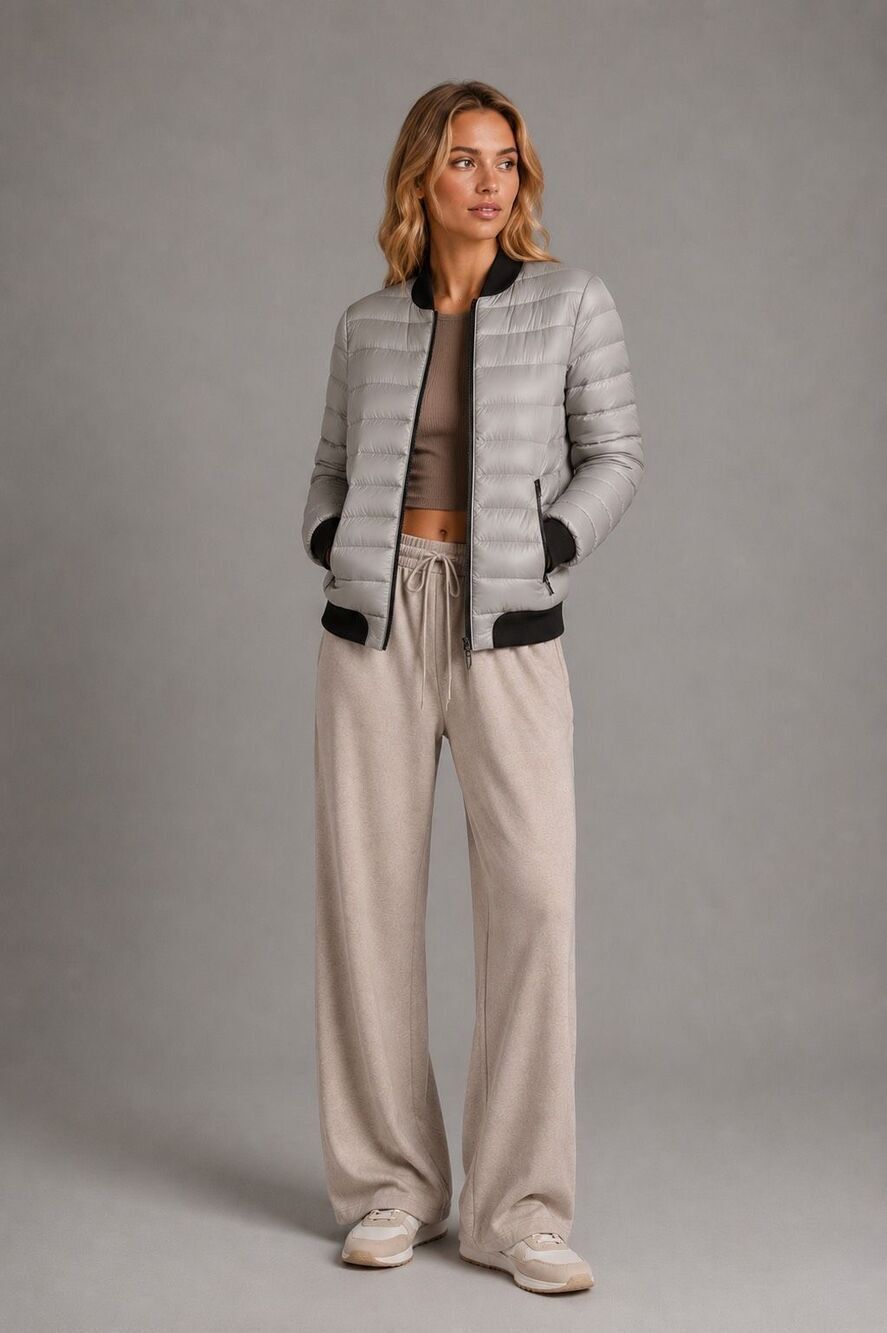 Soia & Kyo Lightweight Down Bomber Jacket Taupe Gray  (396)